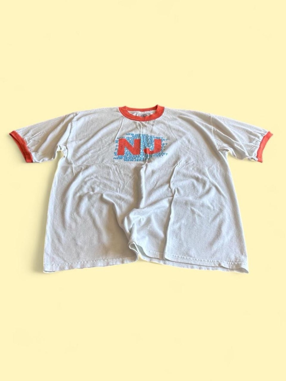 Vintage New Jersey NJ Ringer T-Shirt White Orange Graphic Men’s L